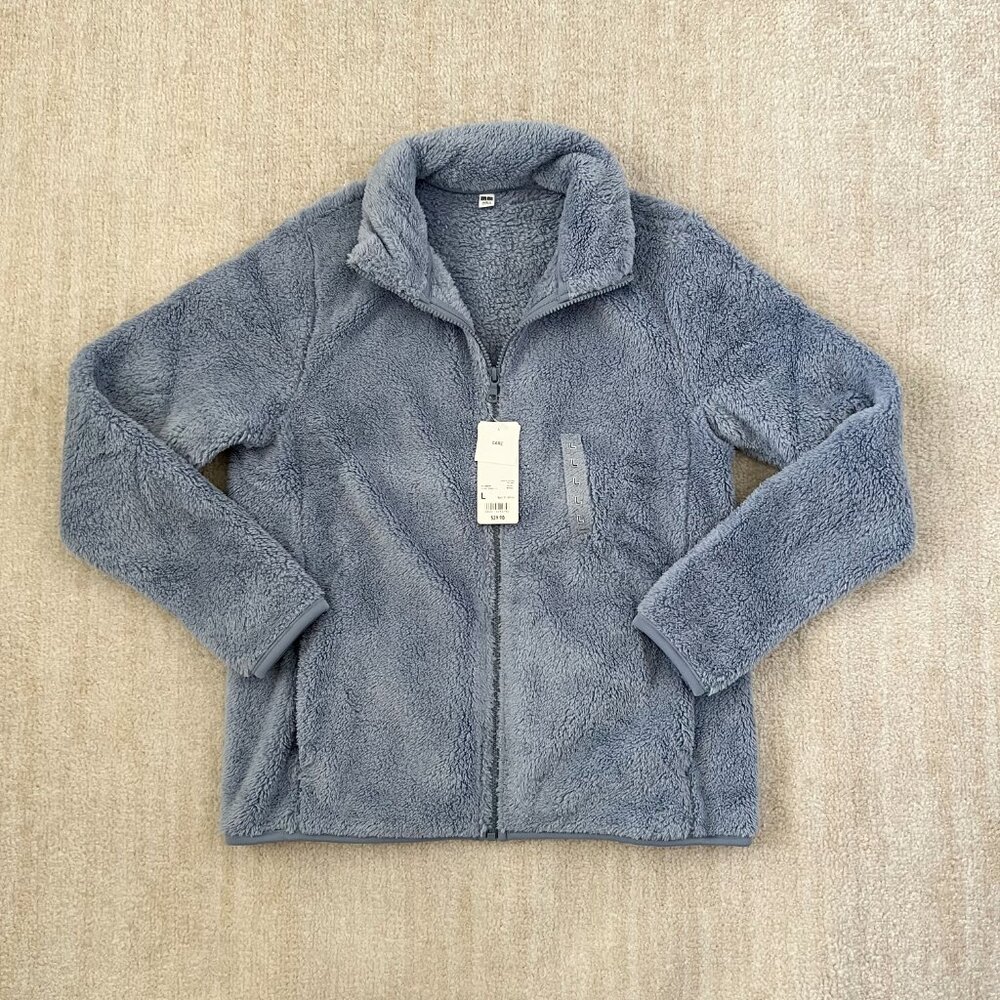 NWT Uniqlo Fluffy Yarn Fleece Full Zip Blue Jacket L